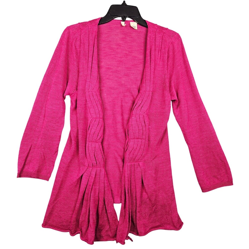 Moth By Anthropologie Open Front Cardigan Draped Lightweight Knit Fuchsia Sz M